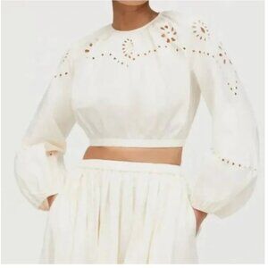 NEW $285 RHODE ADELINE LONG SLEEVE EYELET CROP TOP IN ECRU #2 SIZE L